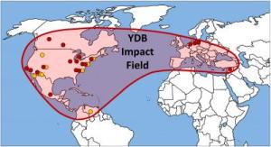 Range of sites for which the spherules are found at YDB onset. 